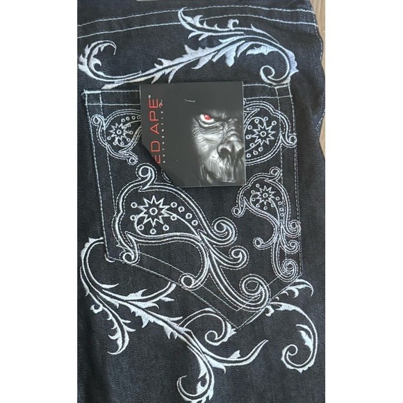 Red Ape Authentic Jeans 40 NWT Embroidered Y2K Streetwear Denim Baggy Belted 40 - Picture 12 of 14